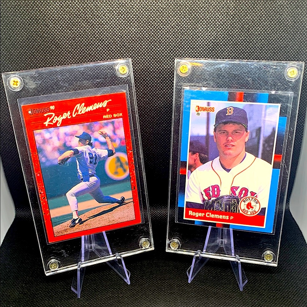 Roger Clemens 1988 & 1990 Donruss Baseball Cards Set in Cases Boston Red Sox HOF